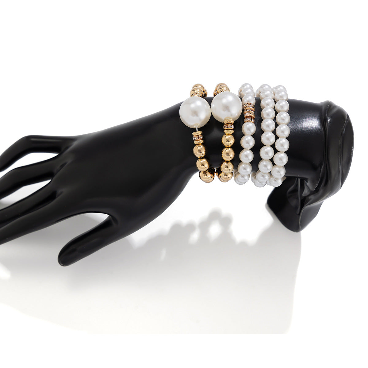 Large round bead and micro-painted pearl layered bracelet