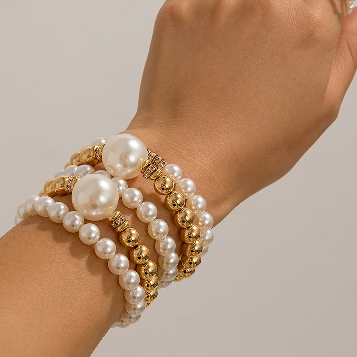 Large round bead and micro-painted pearl layered bracelet