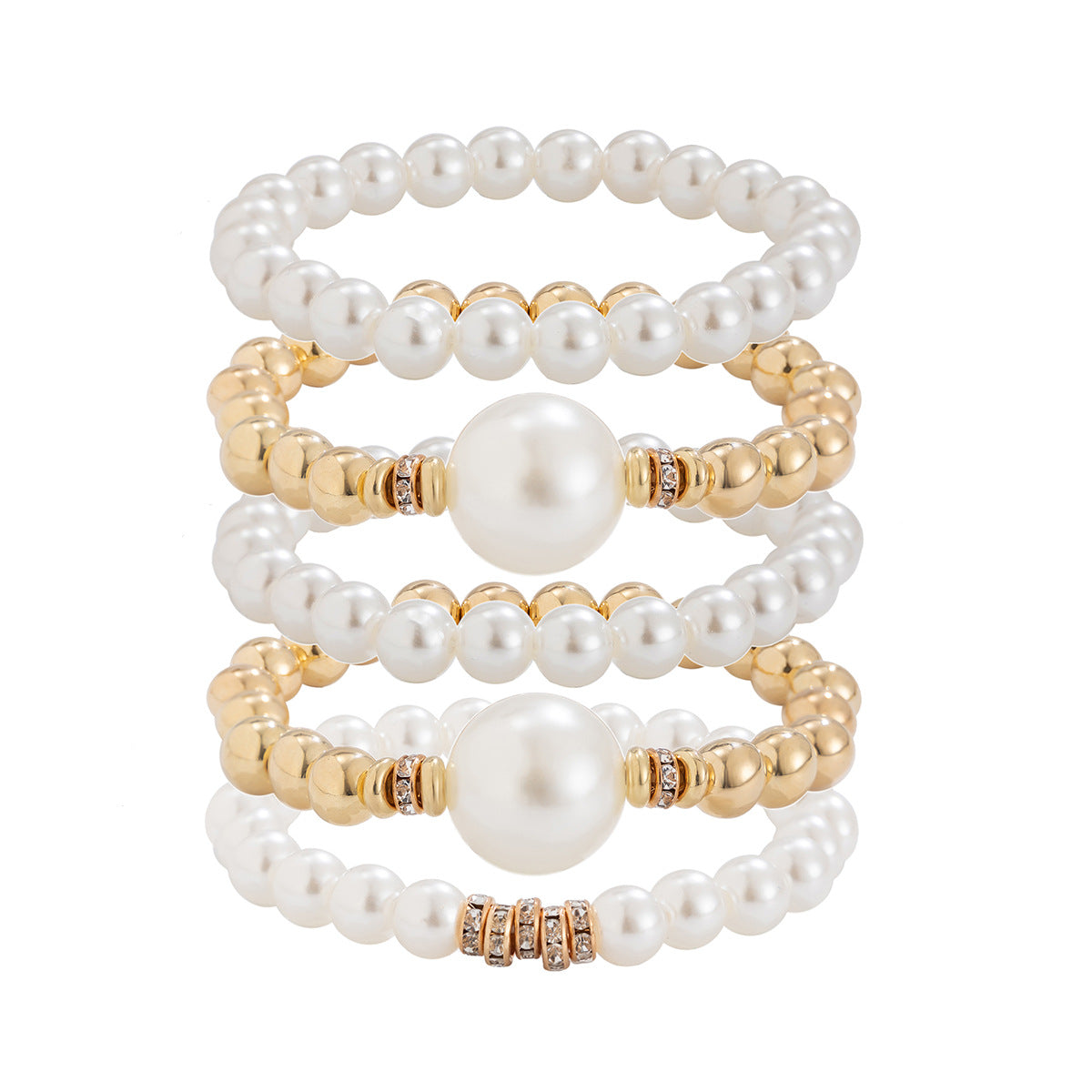 Large round bead and micro-painted pearl layered bracelet